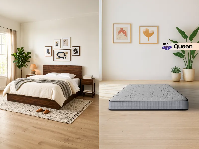 Rio Engineered Wood Queen Bed With Mattress Queen Latex Foam (78 x 60 x 6 inches)